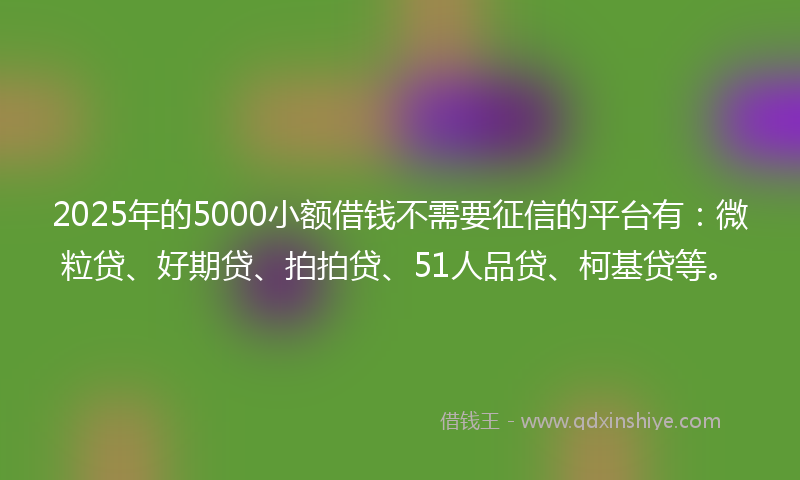 2025年的5000小额借钱不需要征信的平台有：微粒贷、好期贷、拍拍贷、51人品贷、柯基贷等。