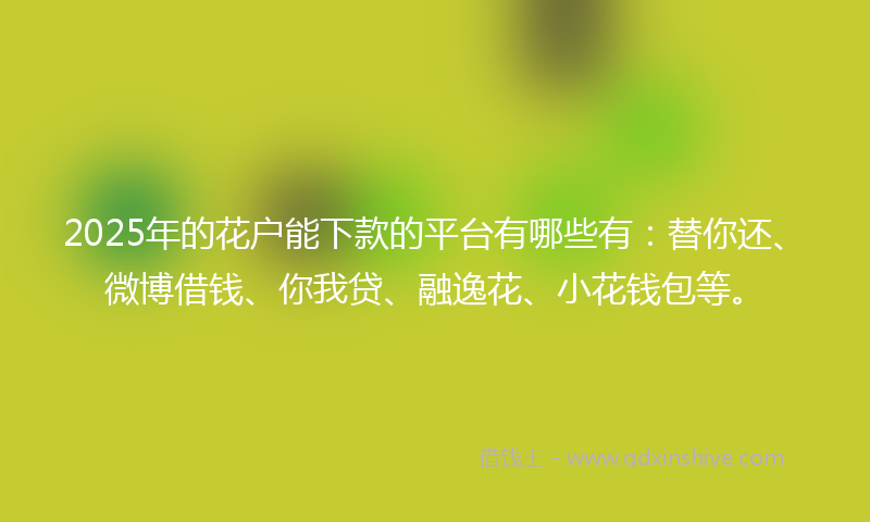 2025年的花户能下款的平台有哪些有：替你还、微博借钱、你我贷、融逸花、小花钱包等。
