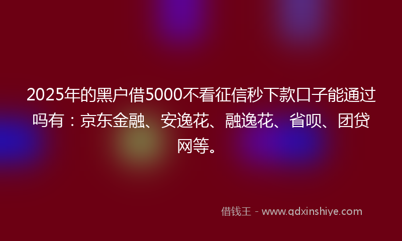 2025年的黑户借5000不看征信秒下款口子能通过吗有：京东金融、安逸花、融逸花、省呗、团贷网等。