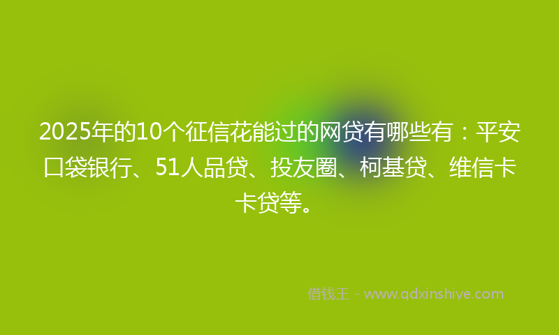 2025年的10个征信花能过的网贷有哪些有：平安口袋银行、51人品贷、投友圈、柯基贷、维信卡卡贷等。