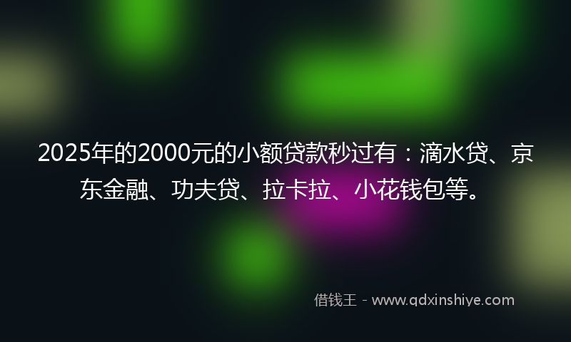 2025年的2000元的小额贷款秒过有：滴水贷、京东金融、功夫贷、拉卡拉、小花钱包等。