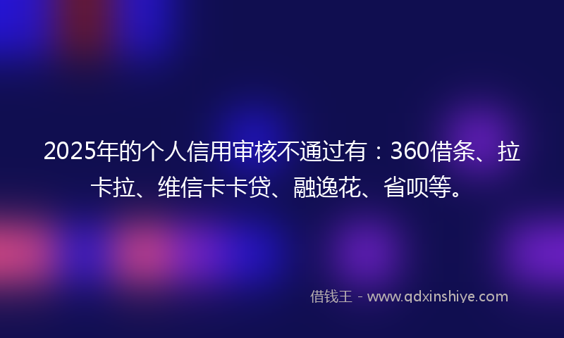 2025年的个人信用审核不通过有：360借条、拉卡拉、维信卡卡贷、融逸花、省呗等。