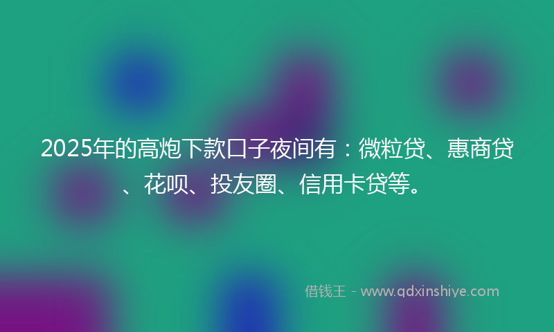 2025年的高炮下款口子夜间有：微粒贷、惠商贷、花呗、投友圈、信用卡贷等。