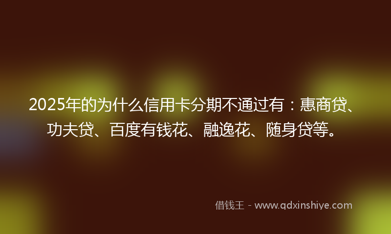 2025年的为什么信用卡分期不通过有：惠商贷、功夫贷、百度有钱花、融逸花、随身贷等。
