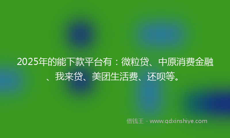 2025年的能下款平台有：微粒贷、中原消费金融、我来贷、美团生活费、还呗等。
