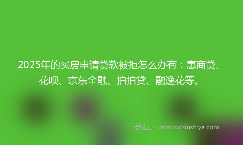 2025年的买房申请贷款被拒怎么办有：惠商贷、花呗、京东金融、拍拍贷、融逸花等。