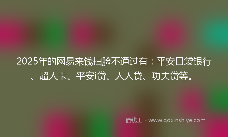 2025年的网易来钱扫脸不通过有：平安口袋银行、超人卡、平安i贷、人人贷、功夫贷等。