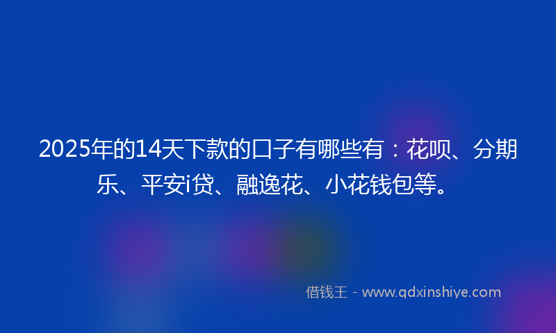 2025年的14天下款的口子有哪些有：花呗、分期乐、平安i贷、融逸花、小花钱包等。