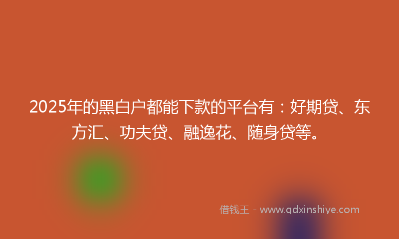 2025年的黑白户都能下款的平台有：好期贷、东方汇、功夫贷、融逸花、随身贷等。