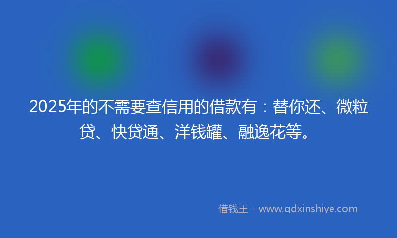 2025年的不需要查信用的借款有：替你还、微粒贷、快贷通、洋钱罐、融逸花等。