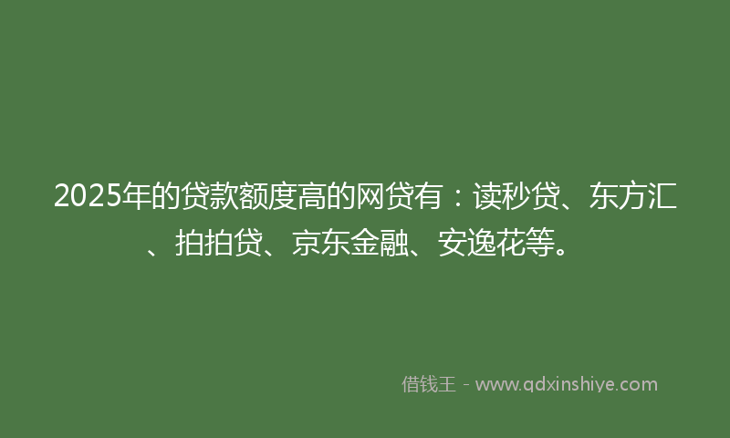 2025年的贷款额度高的网贷有：读秒贷、东方汇、拍拍贷、京东金融、安逸花等。
