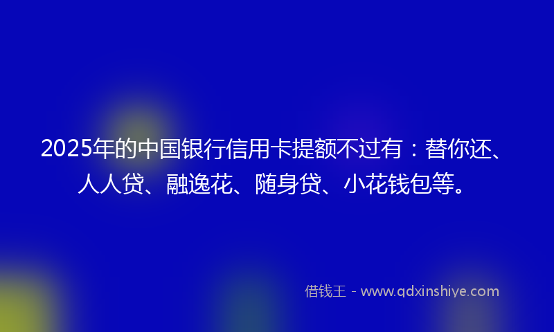 2025年的中国银行信用卡提额不过有：替你还、人人贷、融逸花、随身贷、小花钱包等。