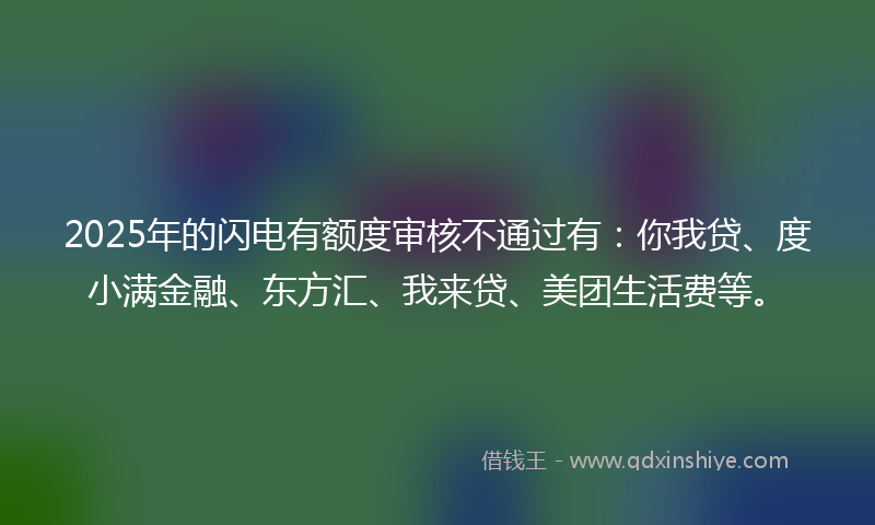 2025年的闪电有额度审核不通过有：你我贷、度小满金融、东方汇、我来贷、美团生活费等。