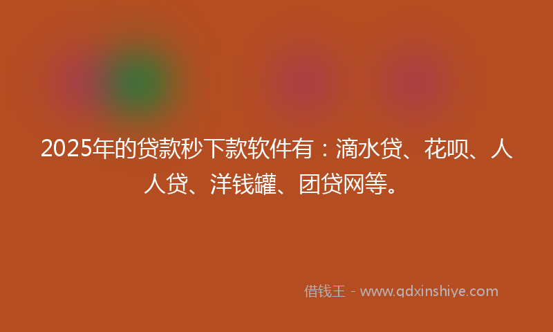 2025年的贷款秒下款软件有：滴水贷、花呗、人人贷、洋钱罐、团贷网等。
