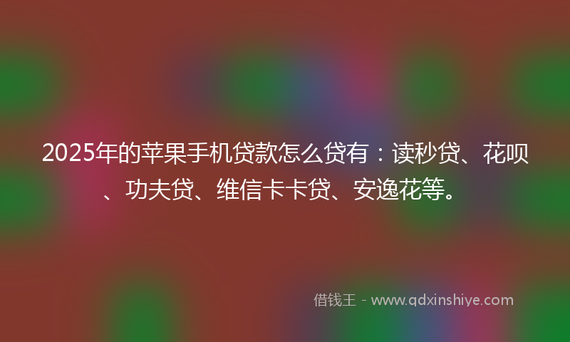 2025年的苹果手机贷款怎么贷有：读秒贷、花呗、功夫贷、维信卡卡贷、安逸花等。