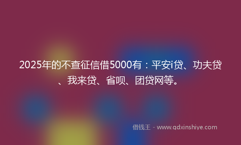 2025年的不查征信借5000有：平安i贷、功夫贷、我来贷、省呗、团贷网等。
