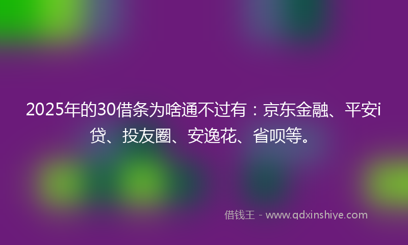 2025年的30借条为啥通不过有：京东金融、平安i贷、投友圈、安逸花、省呗等。