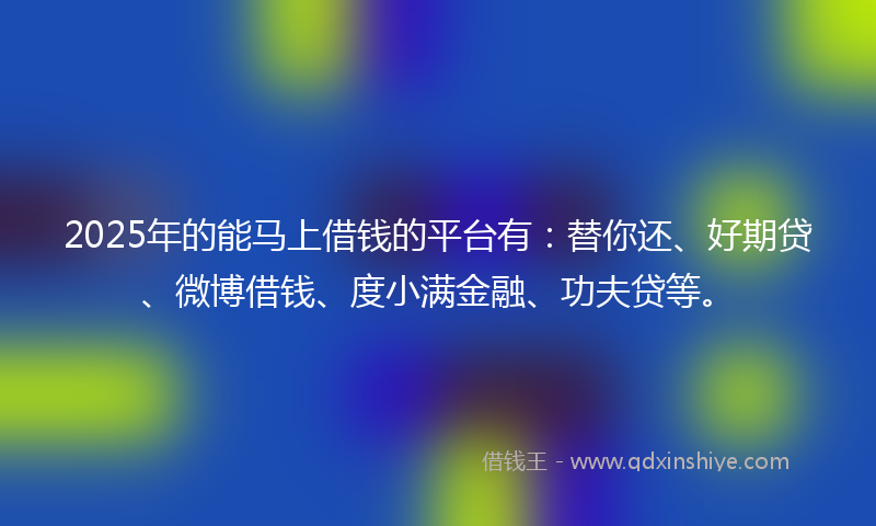 2025年的能马上借钱的平台有：替你还、好期贷、微博借钱、度小满金融、功夫贷等。