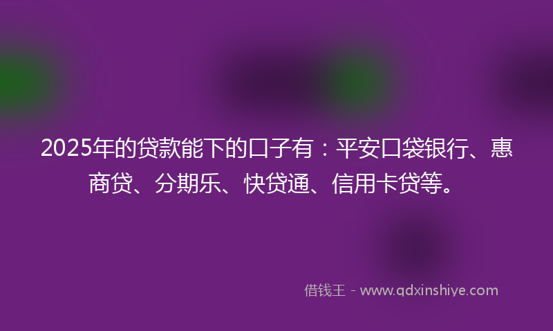 2025年的贷款能下的口子有：平安口袋银行、惠商贷、分期乐、快贷通、信用卡贷等。