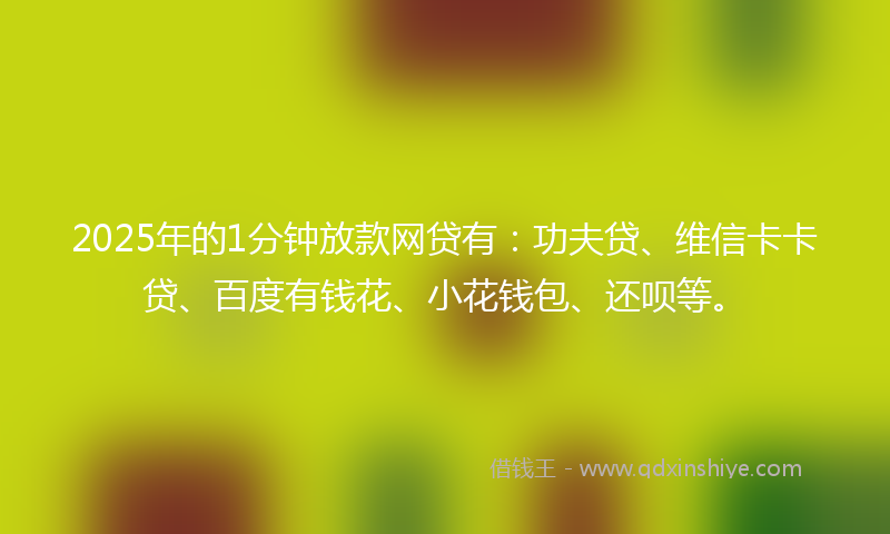 2025年的1分钟放款网贷有：功夫贷、维信卡卡贷、百度有钱花、小花钱包、还呗等。