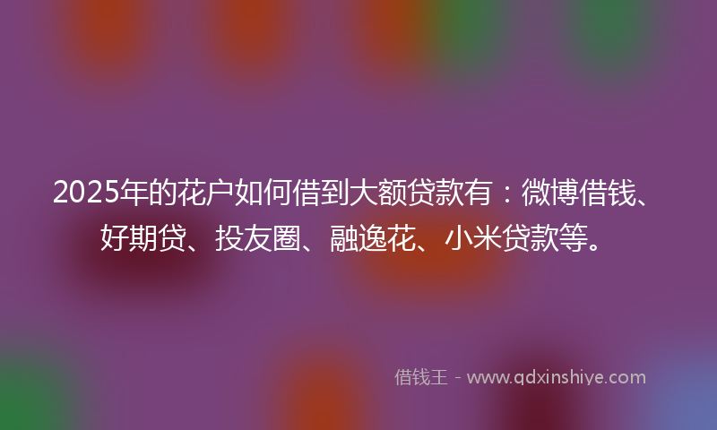 2025年的花户如何借到大额贷款有：微博借钱、好期贷、投友圈、融逸花、小米贷款等。