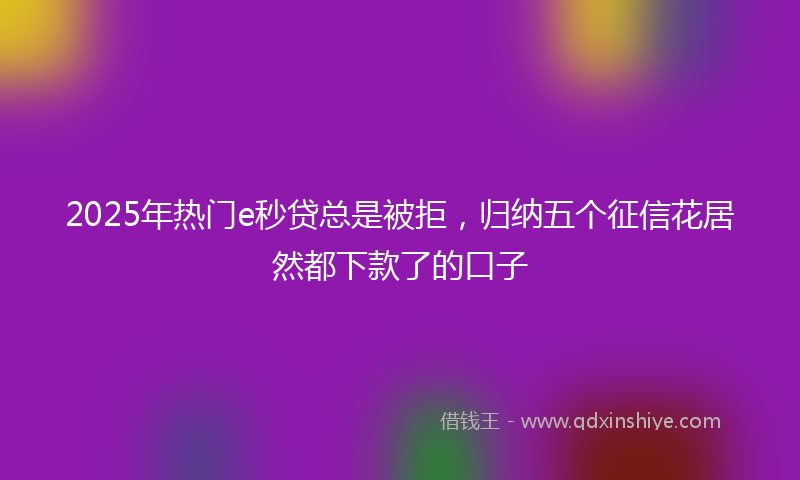 2025年热门e秒贷总是被拒，归纳五个征信花居然都下款了的口子