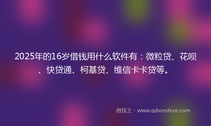 2025年的16岁借钱用什么软件有：微粒贷、花呗、快贷通、柯基贷、维信卡卡贷等。