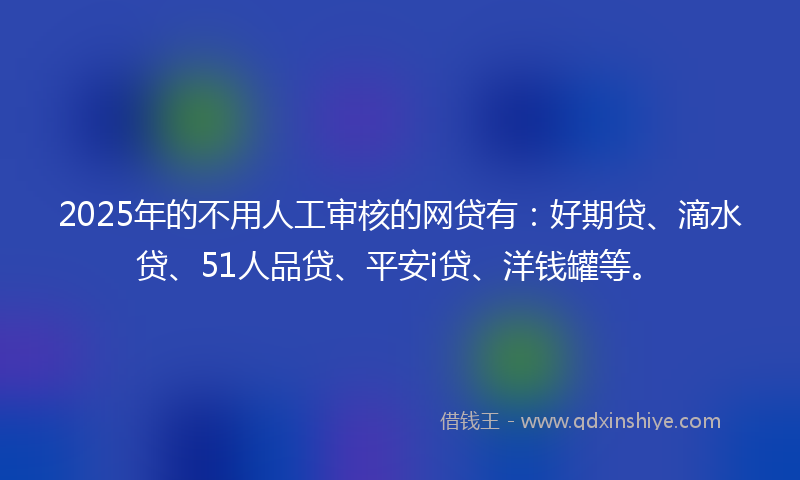 2025年的不用人工审核的网贷有：好期贷、滴水贷、51人品贷、平安i贷、洋钱罐等。