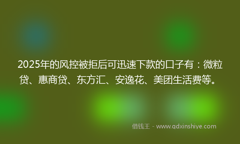 2025年的风控被拒后可迅速下款的口子有：微粒贷、惠商贷、东方汇、安逸花、美团生活费等。