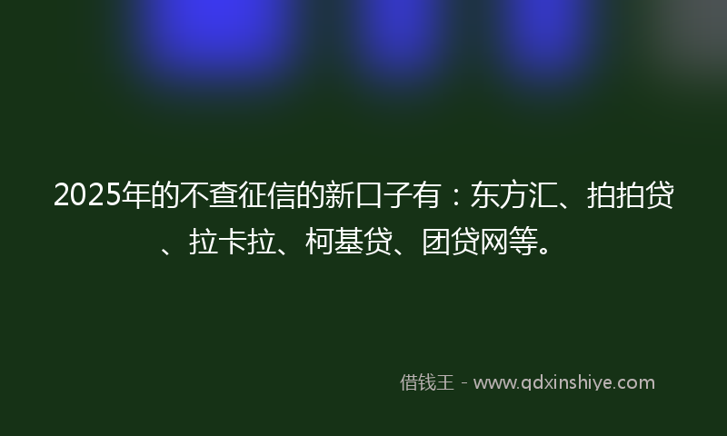 2025年的不查征信的新口子有：东方汇、拍拍贷、拉卡拉、柯基贷、团贷网等。