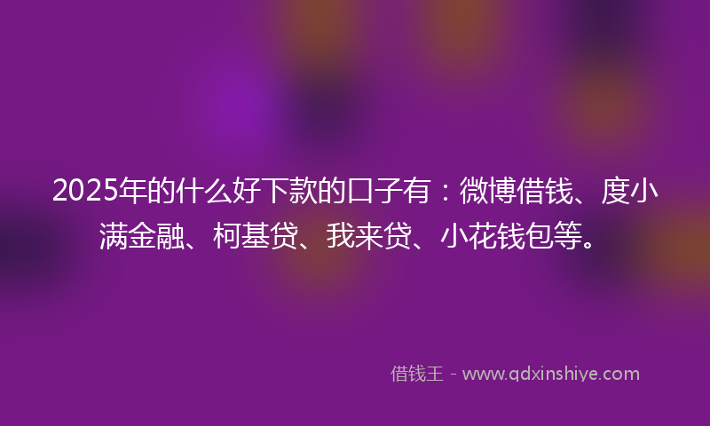2025年的什么好下款的口子有：微博借钱、度小满金融、柯基贷、我来贷、小花钱包等。
