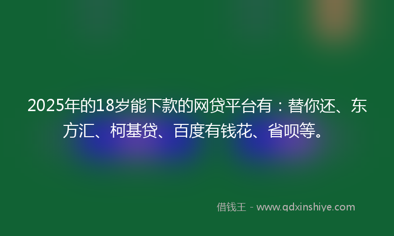 2025年的18岁能下款的网贷平台有：替你还、东方汇、柯基贷、百度有钱花、省呗等。