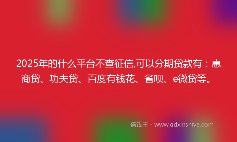 2025年的什么平台不查征信,可以分期贷款有：惠商贷、功夫贷、百度有钱花、省呗、e微贷等。