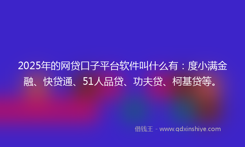 2025年的网贷口子平台软件叫什么有：度小满金融、快贷通、51人品贷、功夫贷、柯基贷等。
