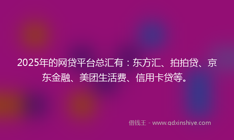 2025年的网贷平台总汇有：东方汇、拍拍贷、京东金融、美团生活费、信用卡贷等。