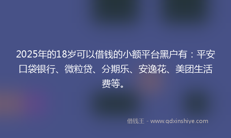2025年的18岁可以借钱的小额平台黑户有：平安口袋银行、微粒贷、分期乐、安逸花、美团生活费等。