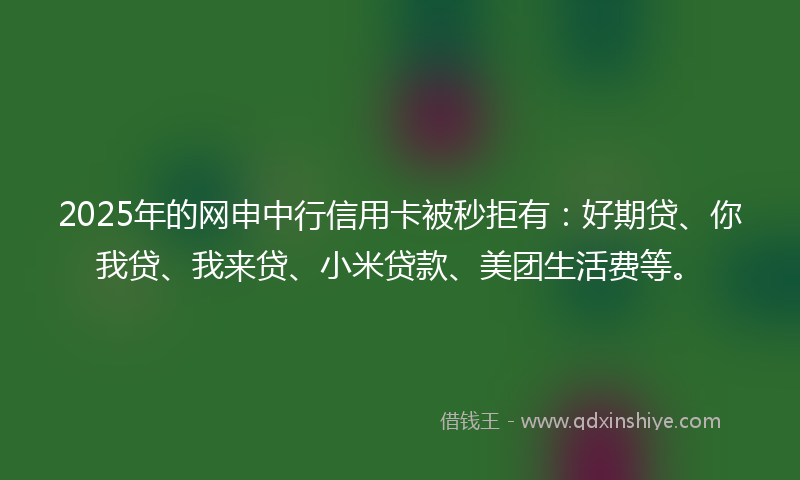 2025年的网申中行信用卡被秒拒有：好期贷、你我贷、我来贷、小米贷款、美团生活费等。