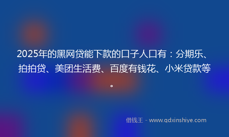 2025年的黑网贷能下款的口子人口有：分期乐、拍拍贷、美团生活费、百度有钱花、小米贷款等。
