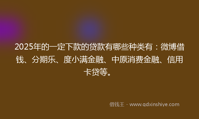 2025年的一定下款的贷款有哪些种类有：微博借钱、分期乐、度小满金融、中原消费金融、信用卡贷等。