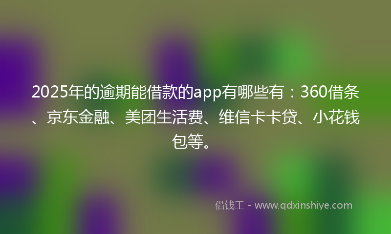 2025年的逾期能借款的app有哪些有：360借条、京东金融、美团生活费、维信卡卡贷、小花钱包等。