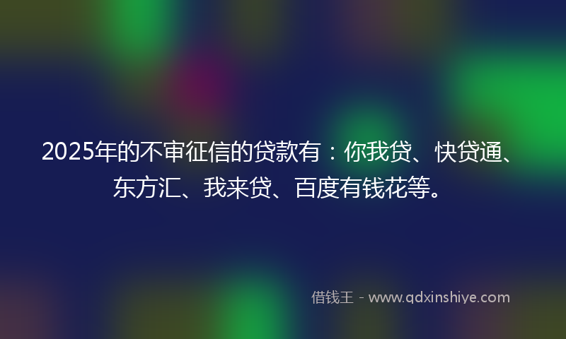 2025年的不审征信的贷款有：你我贷、快贷通、东方汇、我来贷、百度有钱花等。