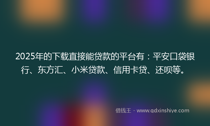 2025年的下载直接能贷款的平台有：平安口袋银行、东方汇、小米贷款、信用卡贷、还呗等。