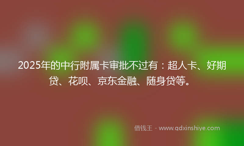 2025年的中行附属卡审批不过有：超人卡、好期贷、花呗、京东金融、随身贷等。