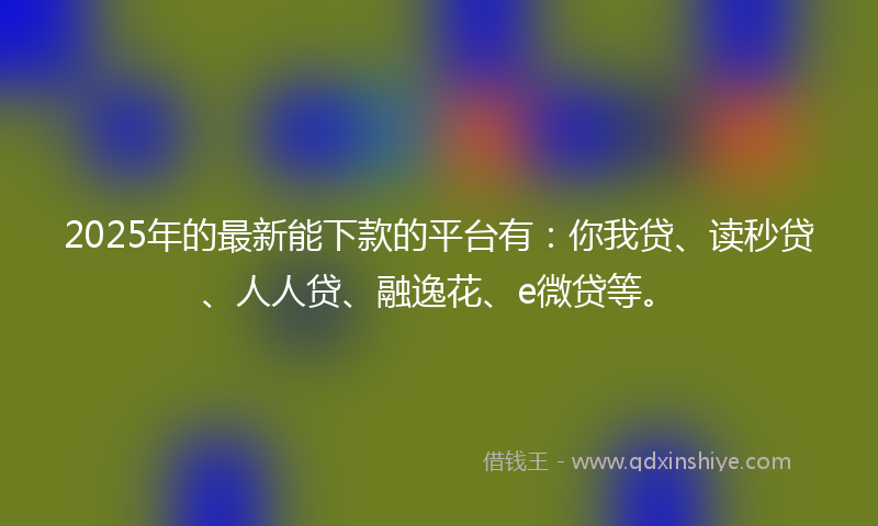 2025年的最新能下款的平台有：你我贷、读秒贷、人人贷、融逸花、e微贷等。