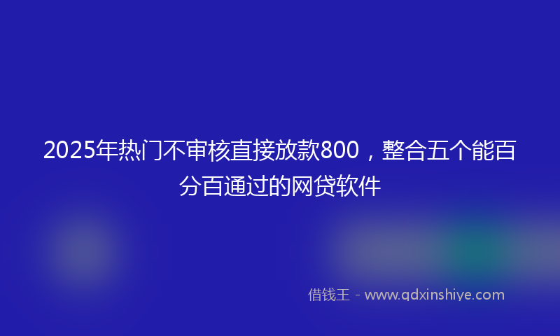 2025年热门不审核直接放款800，整合五个能百分百通过的网贷软件