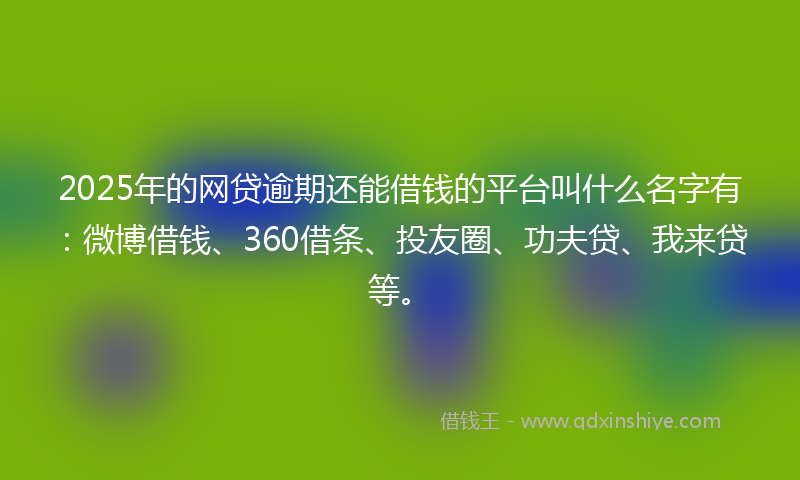 2025年的网贷逾期还能借钱的平台叫什么名字有：微博借钱、360借条、投友圈、功夫贷、我来贷等。
