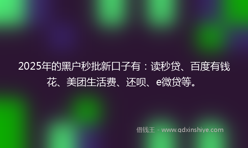 2025年的黑户秒批新口子有：读秒贷、百度有钱花、美团生活费、还呗、e微贷等。