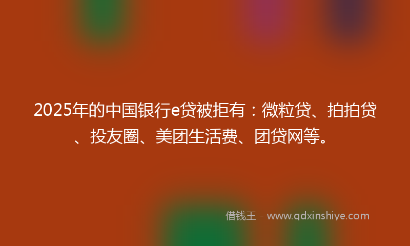 2025年的中国银行e贷被拒有：微粒贷、拍拍贷、投友圈、美团生活费、团贷网等。