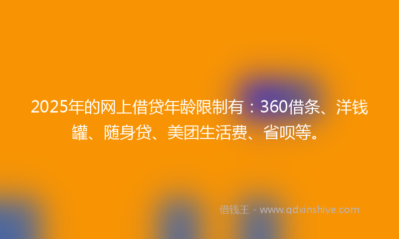 2025年的网上借贷年龄限制有：360借条、洋钱罐、随身贷、美团生活费、省呗等。