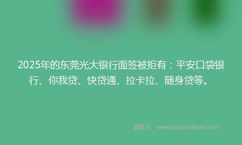 2025年的东莞光大银行面签被拒有：平安口袋银行、你我贷、快贷通、拉卡拉、随身贷等。